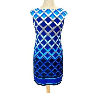 Eliza J. Dress Women Size 4 Blue/Purple Shift Geometric Ombre Print Knit Soft